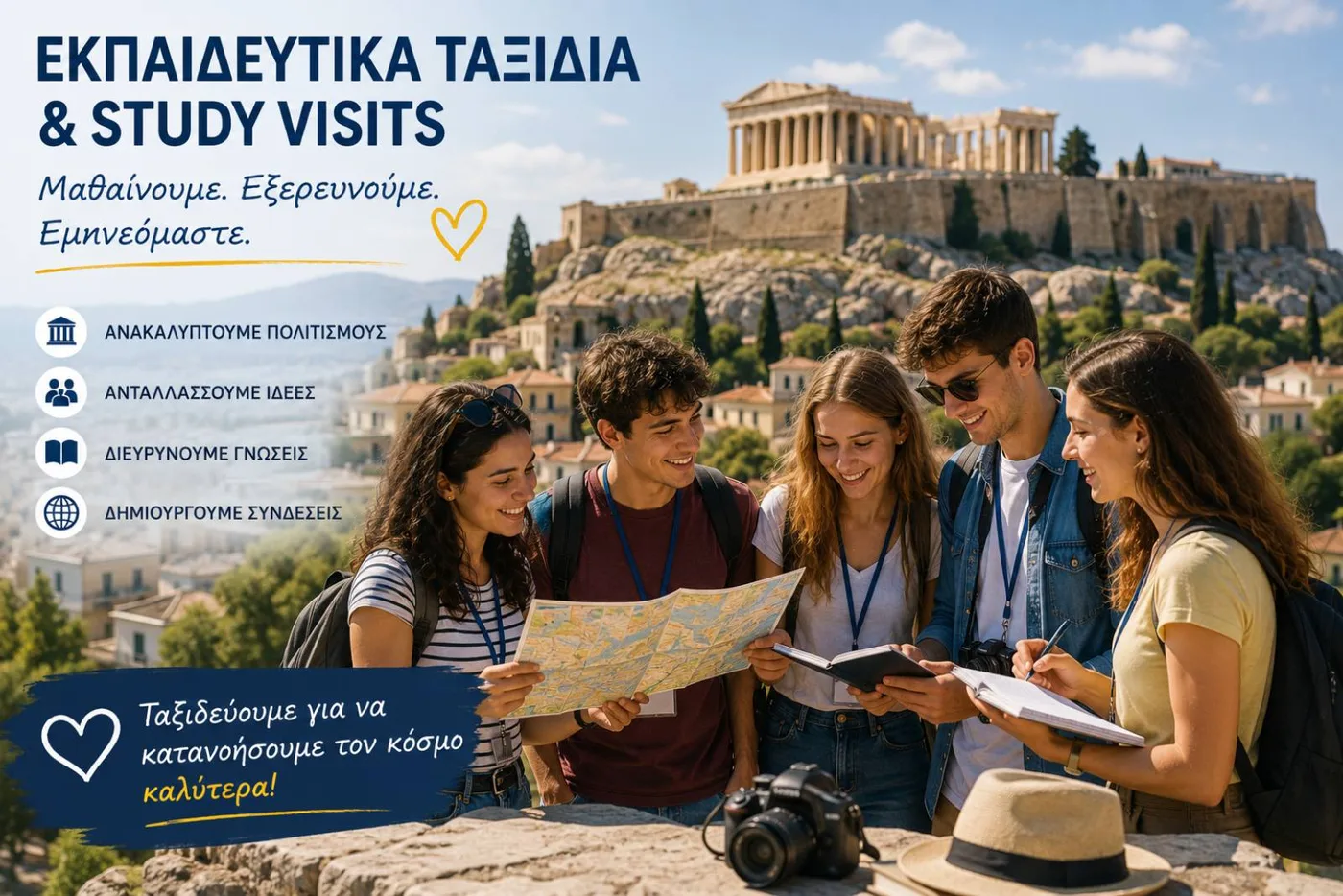 Εκπαιδευτικά ταξίδια & study visits — «Μαθαίνουμε. Εξερευνούμε. Εμπνεόμαστε.» Ανακαλύπτουμε πολιτισμούς, ανταλλάσσουμε ιδέες, διευρύνουμε γνώσεις, δημιουργούμε συνδέσεις.