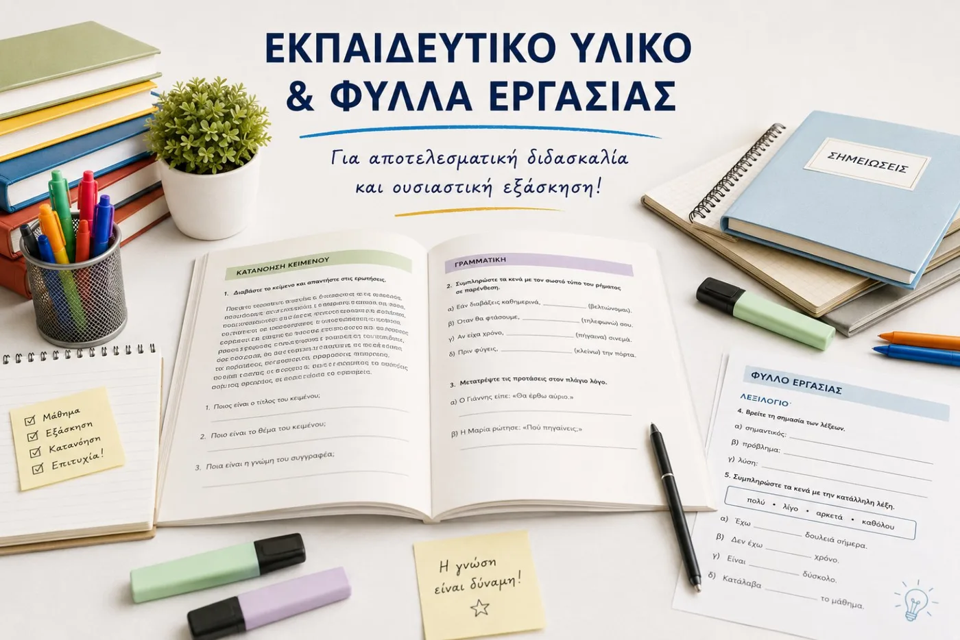 Εκπαιδευτικό υλικό & φύλλα εργασίας — «Για αποτελεσματική διδασκαλία και ουσιαστική εξάσκηση».